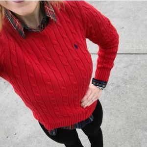 Polo Ralph Lauren Red Cable Knit Sweater